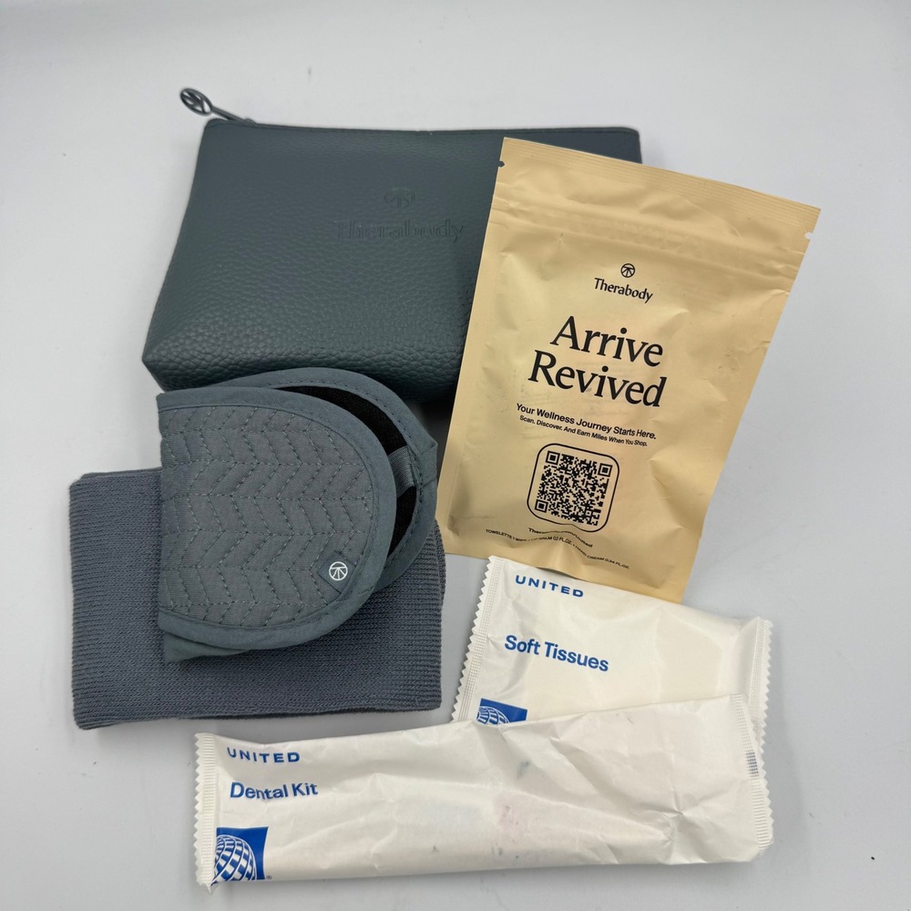 Therabody Amenity Kit Grey United Airlines Arrive Revived